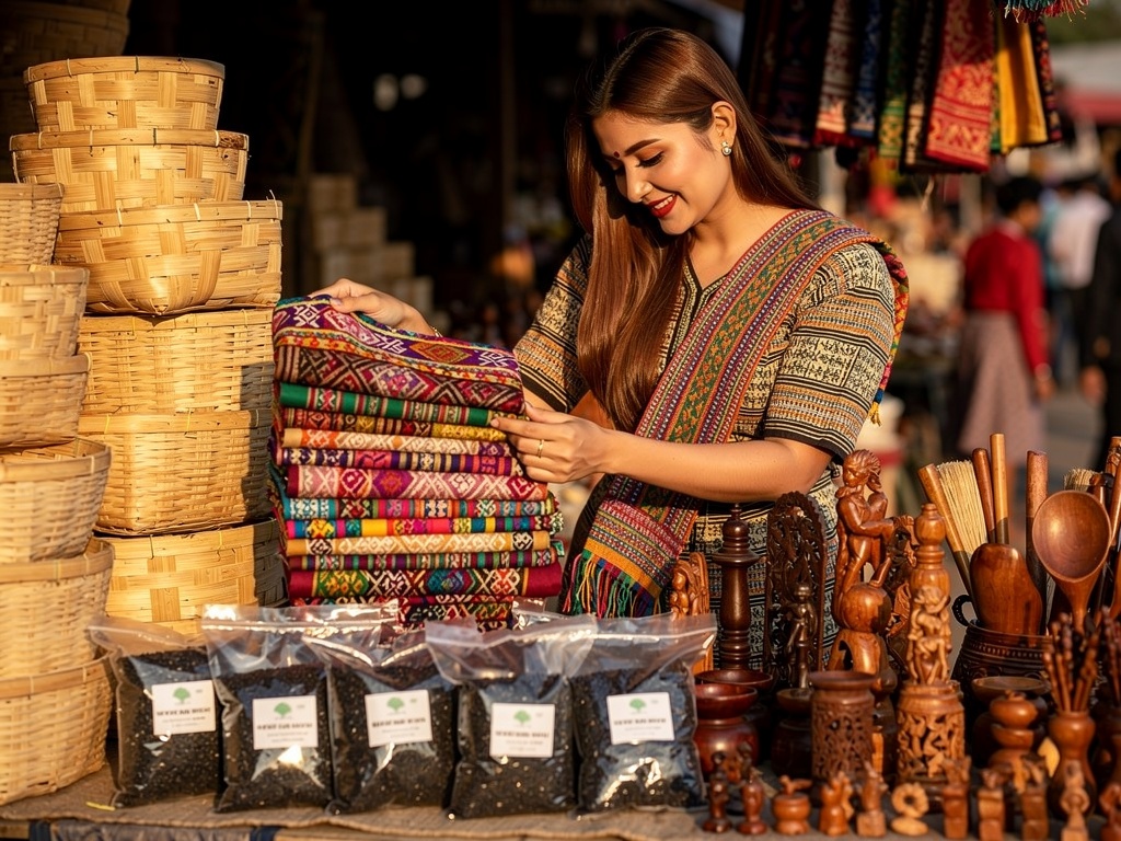 A colourful craft market stall in Imphal
