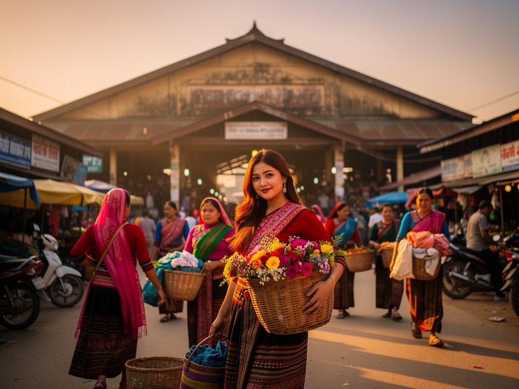 The Ima Keithel market building at golden hour
