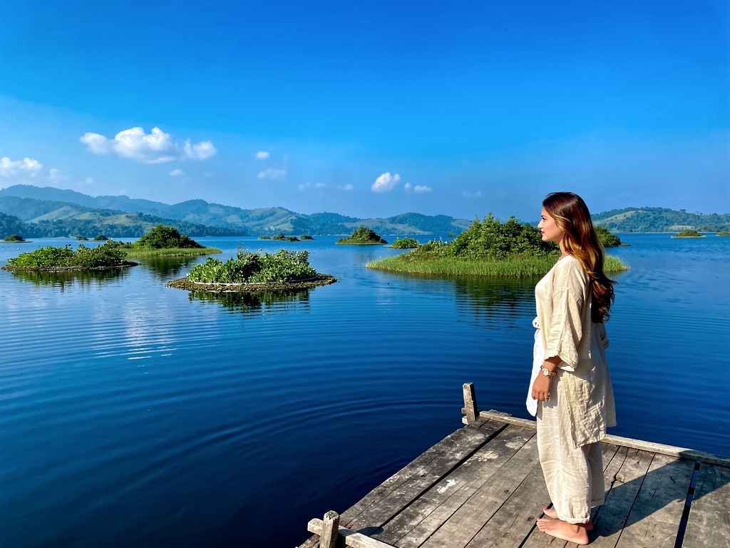 Loktak Lake with floating phumdi islands and Thanga islands in the distance