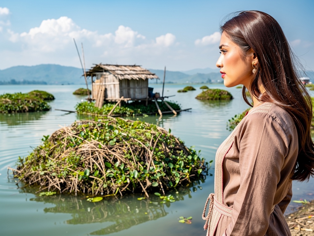 Close-up of floating phumdi islands on Loktak Lake