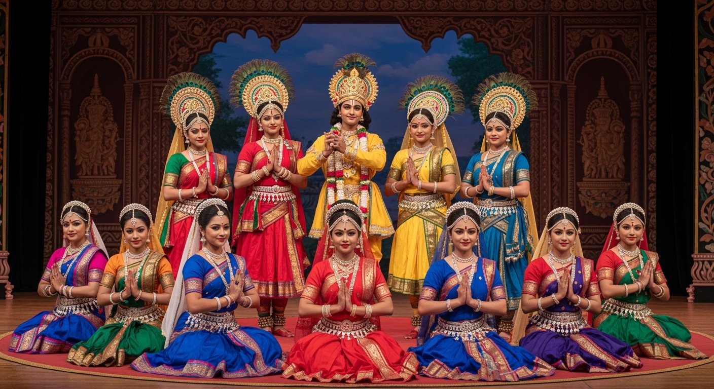 Classical Manipuri Ras Leela dance performance in traditional costumes
