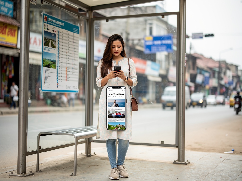 A bus stop with local travellers near Imphal