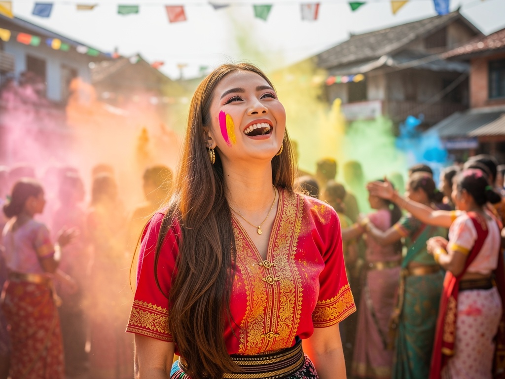 Yaoshang festival: dancers and musicians perform near a Manipuri temple